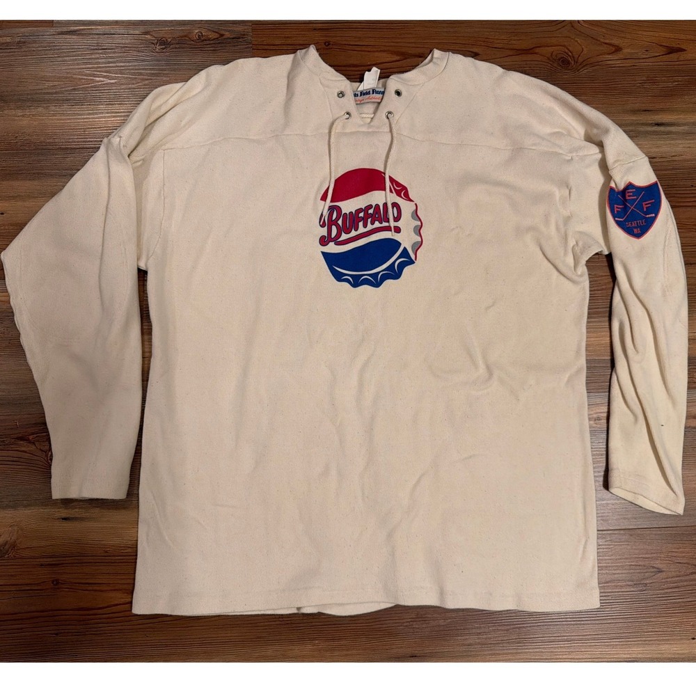 Ebbets Field Flannels Buffalo Bisons Jersey Cream Lace Up Cotton Mens XL